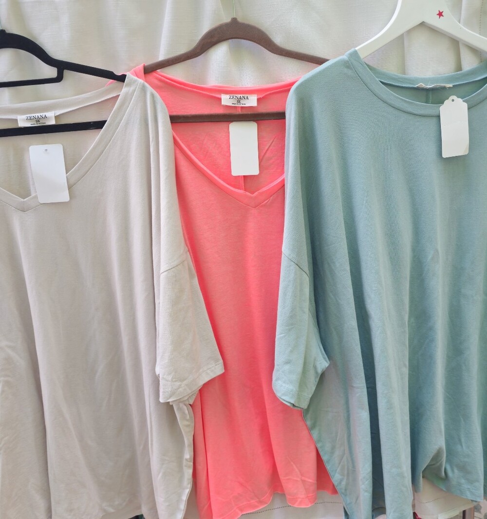 NWT 3PC BUNDLE Zenana Oversized Tees Plus Size 3X 2 V-Necks 1 Crew